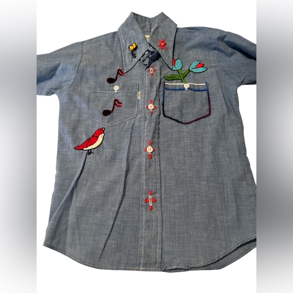 Robert Dale Chambray shirt with embroidery size 10 - Picture 4 of 8